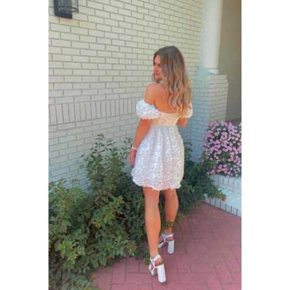 LULUS White 3D Floral Babydoll Dress - Picture 2 of 8